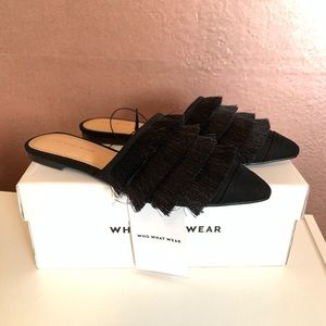Who what wear black fringe Annie mule 6.5 Nwt